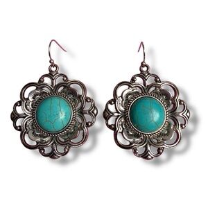 Silver and Turquoise Floral Earrings